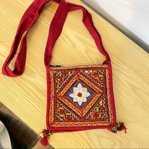 Beautiful Handmade Red Embroidery Crossbody Bag